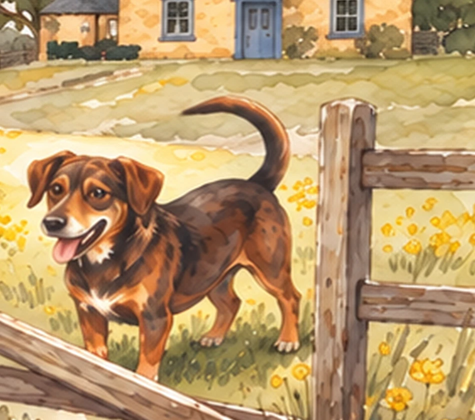 Illustration of Cooper, the small brown dog in the original Buttercup and Daisy cover