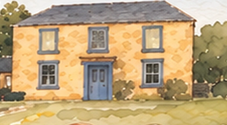 Warm golden English country house watercolor detail from the original book cover